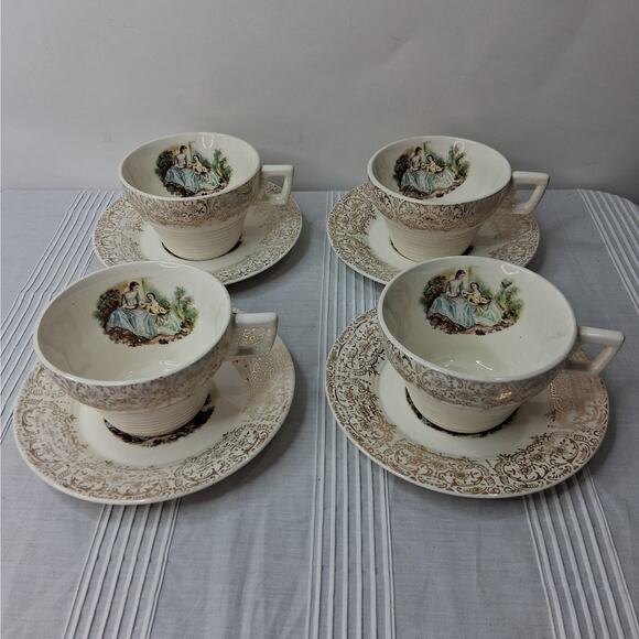 Set of 4 American Limoges Triumph China D'OR IT-S284 Teacup & Saucer Sets 22K - Picture 1 of 15